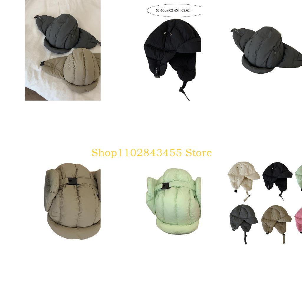 Winter Trapper Hat - 49MC ผู้หญิงไหมพรมไหมพรมหมวกดักหมวกมีฮู้ดลงหมวกปิดหูกันหนาวคลุมด้วยผ้าสำหรับกลางแจ้ง