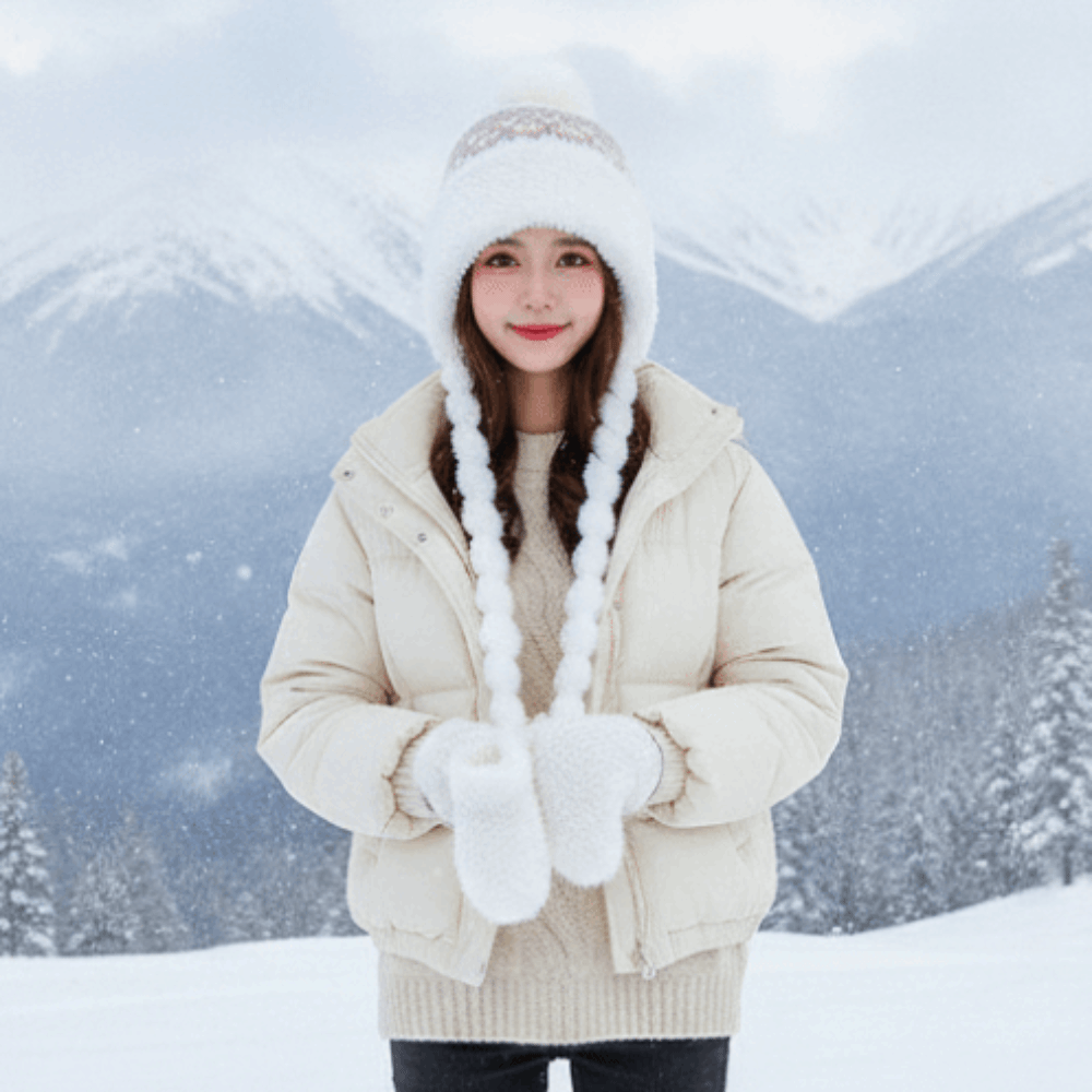หมวกไหมพรมลายทางบุขนแกะพร้อมพู - Trapper Hat Ear Flap บทวิจารณ์และราคา